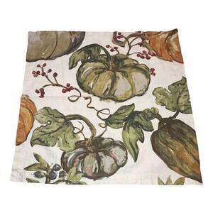 Pottery Barn Fall Pumpkin Painterly Fabric Dinner Napkins Set of 2 Botanical